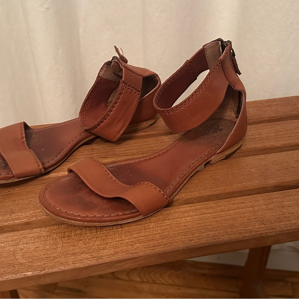 Frye Cognac Leather Ankle-Strap Sandals